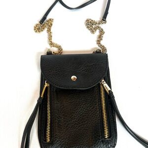 Juicy Couture Black Pebbled Leather Mini Crossbody Phone Bag Gold Chain